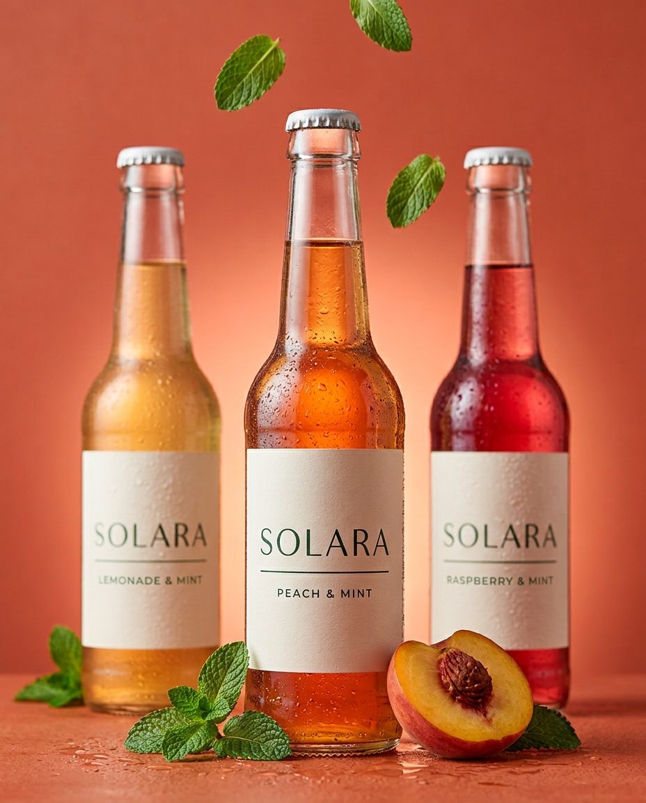 Beverage lineup product still by Praana Motion